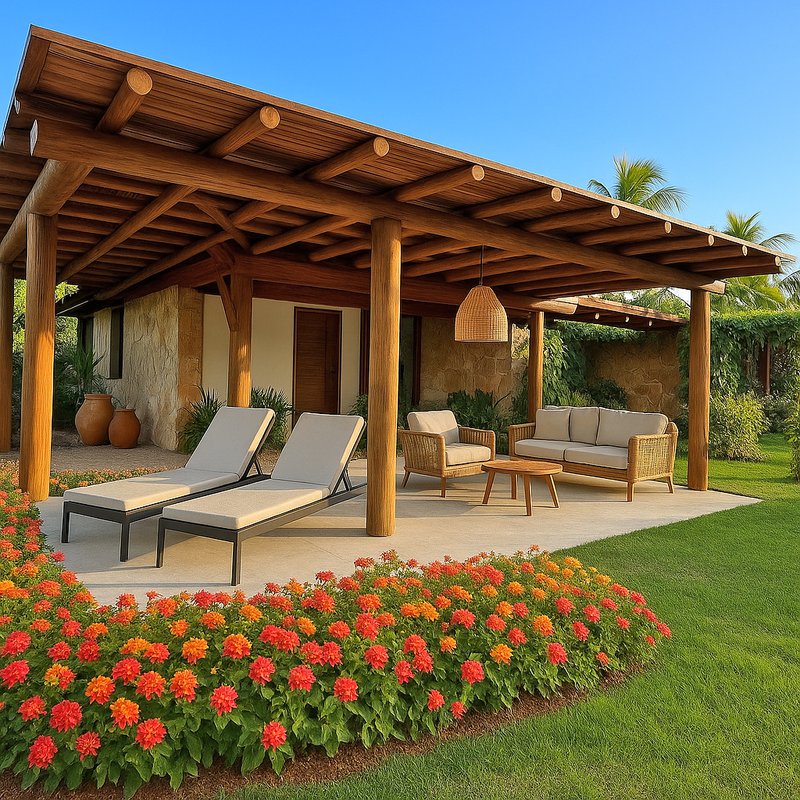 Varanda lounge em toras de eucalipto