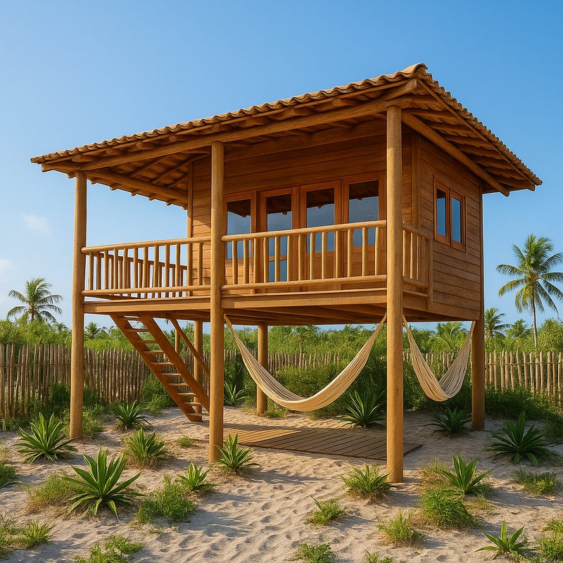 Bangalô elevado com redes