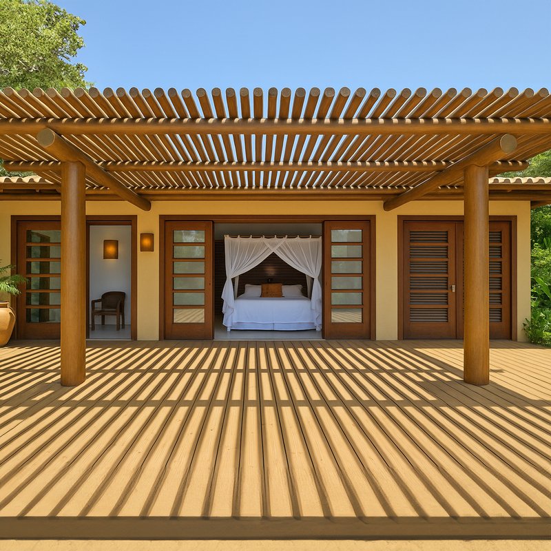 Pergolado ripado com deck